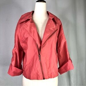 CAbi jacket lightweight windbreaker moto zipper roll sleeves cropped salmon pink
